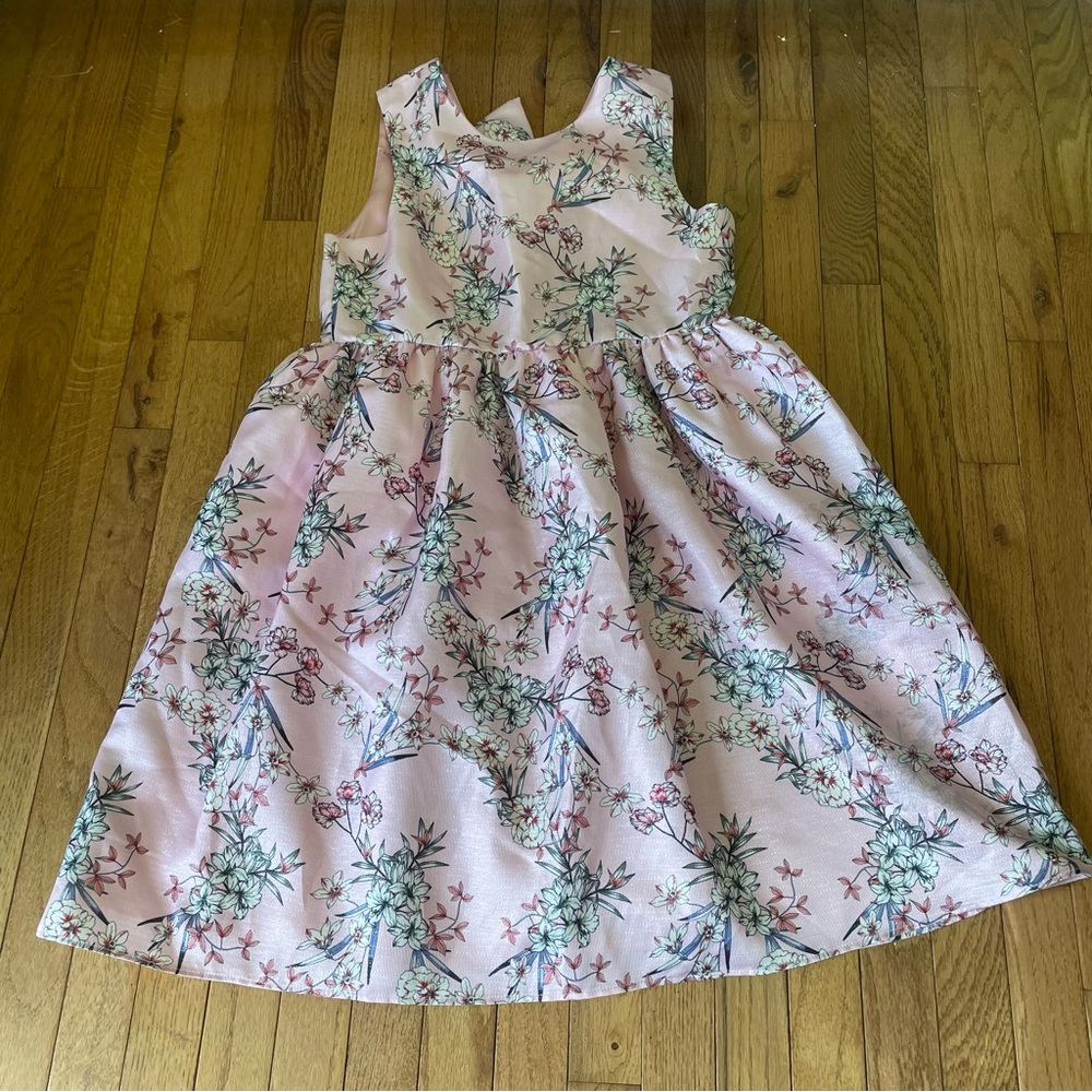 SPECIAL EDITIONS PINK FLORAL PRINT BOW ACCENT GIRLS DRESS SIZE 16